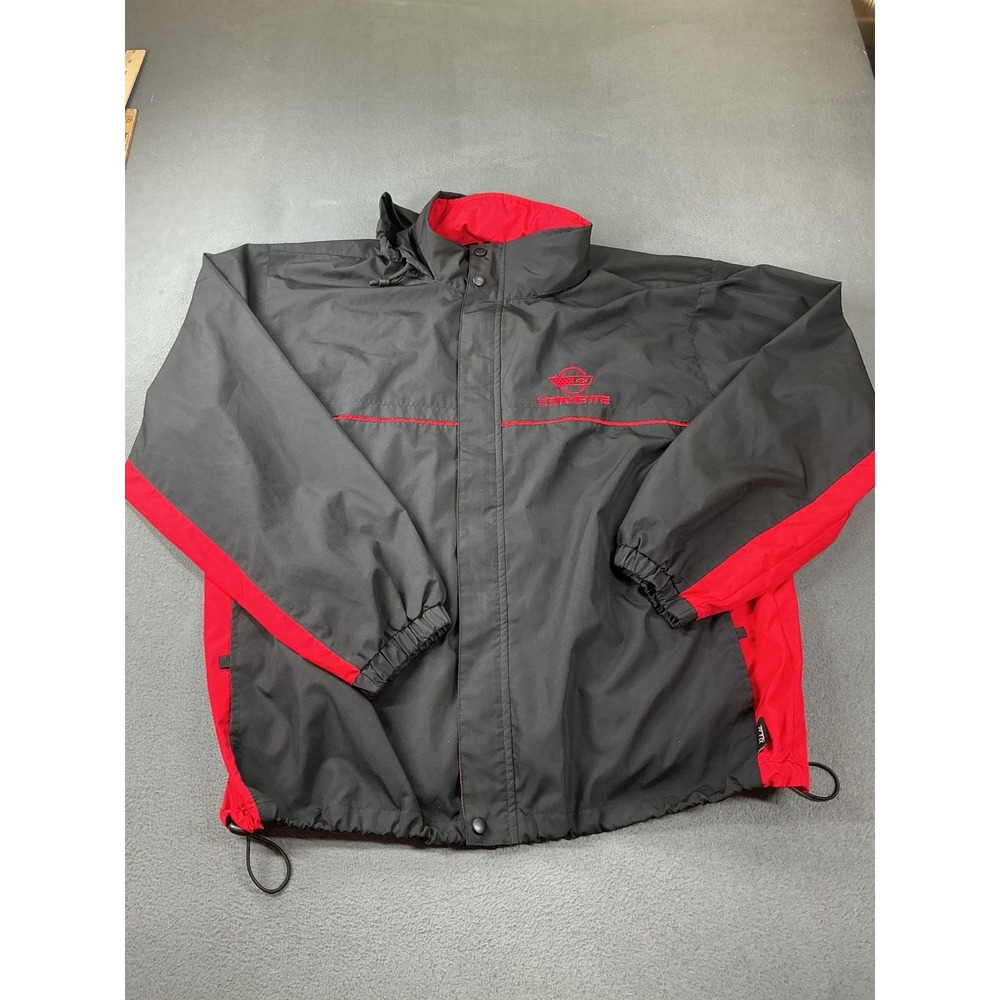 Dunbrooke Jacket Mens XL Black Windbreaker Corvette Embroidered Hooded Lined